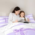 thumbnail image 4 of Erosebridal Glitter Print Bow Letter P Full Size Comforter Sets for Girls, Purple Stripes Ribbon Bedding Sets, Reversible, 3-Piece, 4 of 6