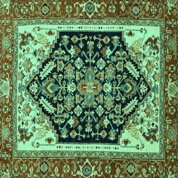 Ahgly Company Machine Washable Indoor Square Abstract Turquoise Blue Modern Area Rugs, 5' Square
