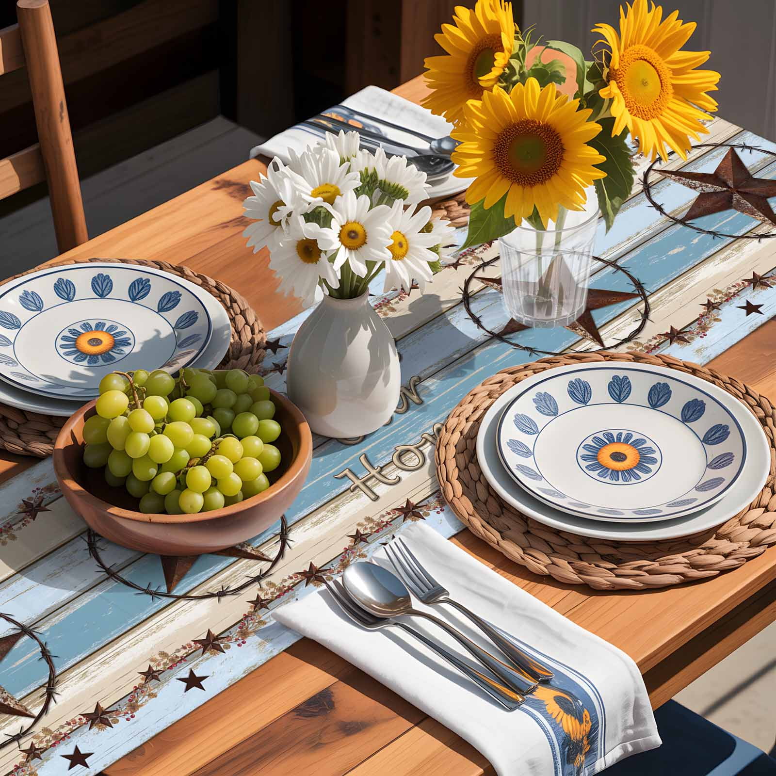 Vintage Western Star Home Quote Table Runner 90 Inches Long, Farm Gradient Wood Board Table Runners Tabletop Scarf Kitchen Dining Tables Decoration for Home Party Indoor Outdoor