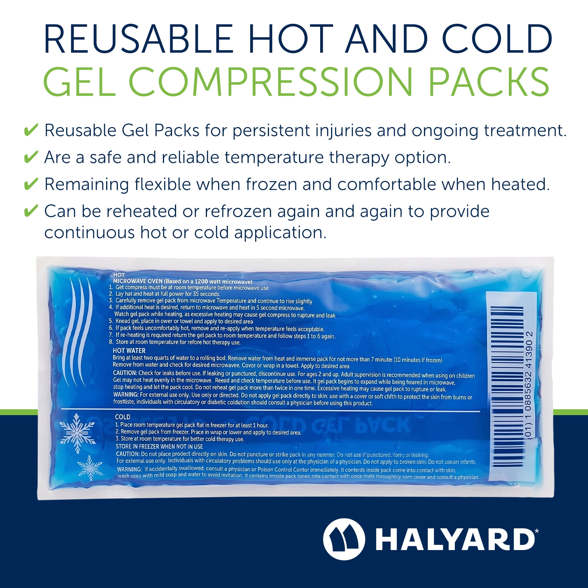 HALYARD Reusable Hot and Cold Gel Compression Packs for Injuries Pain Relief Swelling 4.5 x 9 Inches, Case of 24 - 51791