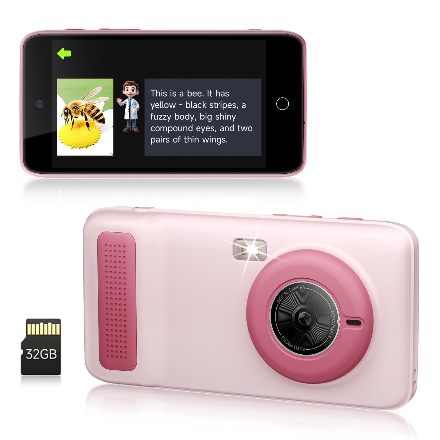 AI Kids Digital Camera 50MP 32G WiFi Learning Camera, Why&How Library, Kids Knowledge Encyclopedia, a Million Little Questions for Boys Girls 3 4 5 6 7 8 Indoor, Outdoor, Camping, Pink