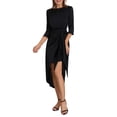 thumbnail image 1 of ZAXARRA Robe Midi en Satin pour Femmes Manches 3/4 Col Rond Nœud devant Couleur Unie Robe de Cocktail Robe de Soirée, 1 of 9