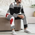 thumbnail image 7 of Picia Heart Black Buffalo Plaid Gingham Pattern Men’s Long-Sleeve Sleepwear Set - Soft 2-Piece Loungewear with Pockets, Comfy PJs for Relaxing Nights-, 7 of 7