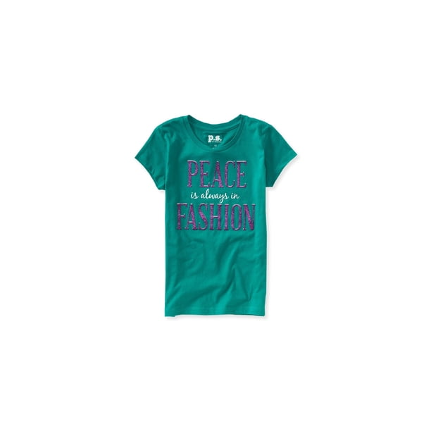 Aeropostale Girls Peace Is Always In Fashon Graphic T-Shirt, Verde, XL (14)