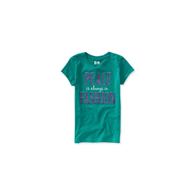 Aeropostale Girls Peace Is Always In Fashon Graphic T-Shirt, Verde, S (8)