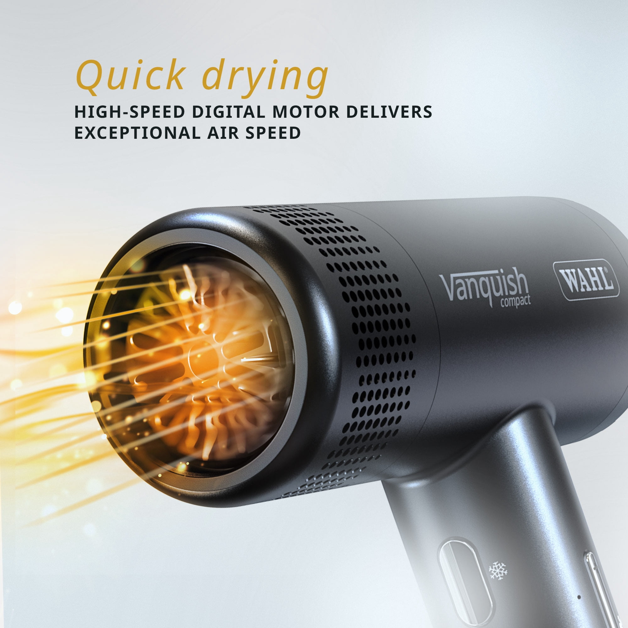 Wahl Professional Vanquish Compact Digital Motor Hair Dryer, 1600W Lightweight Professional Blow Dryer with Magnetic Attachments, Black