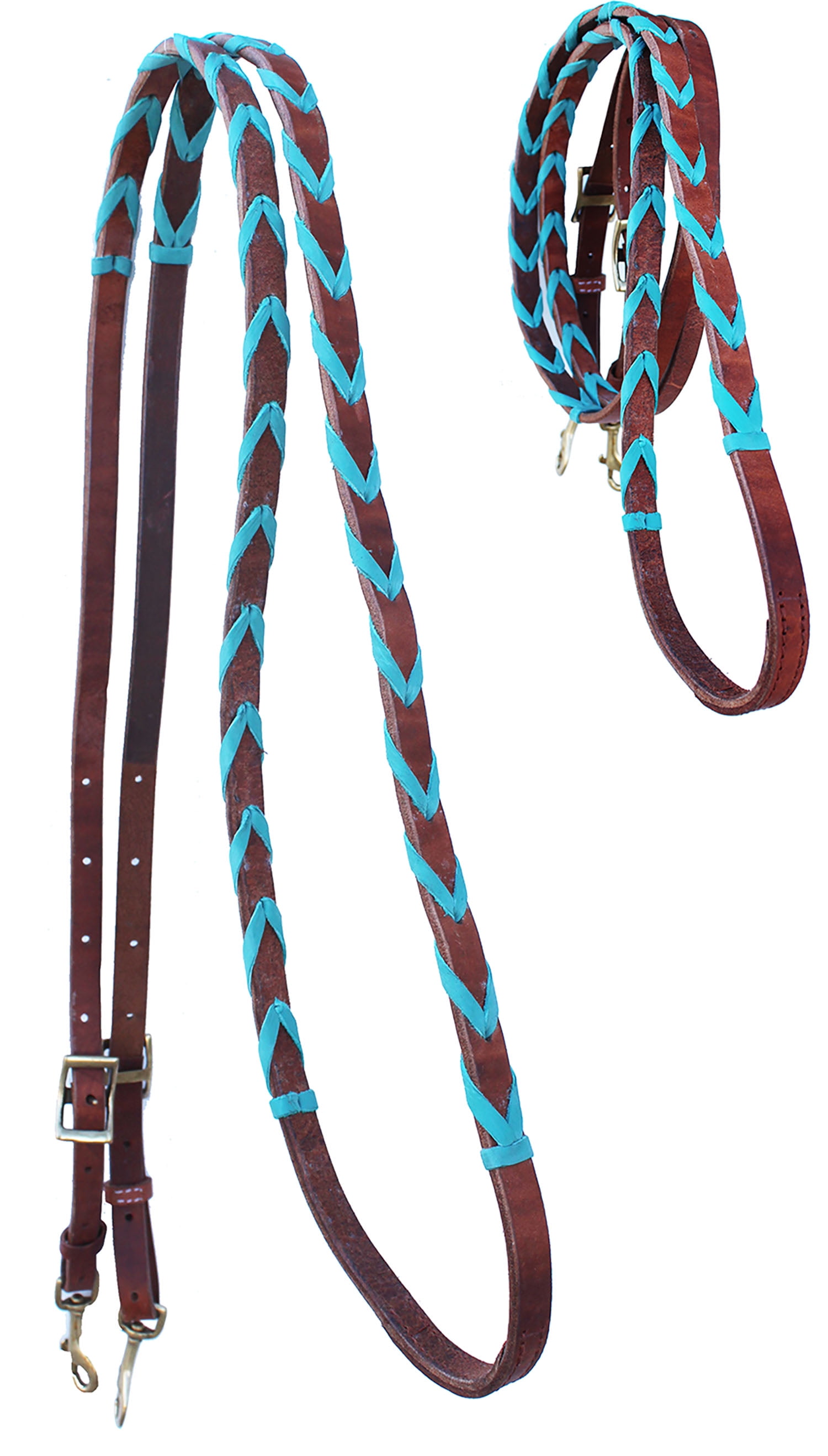 Horse Western Amish Leather Turquoise Laced Barrel Contest Reins