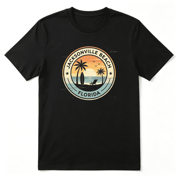 Jacksonville Beach Florida Palms Vintage Graphic Tee for Men and Women, Outdoor Holiday Gift Cotton Short Sleeves T-Shirt