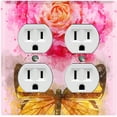 thumbnail image 1 of Metal Light Switch Plate Outlet Cover Pink Rose Flower Butterfly ROS003, 1 of 13