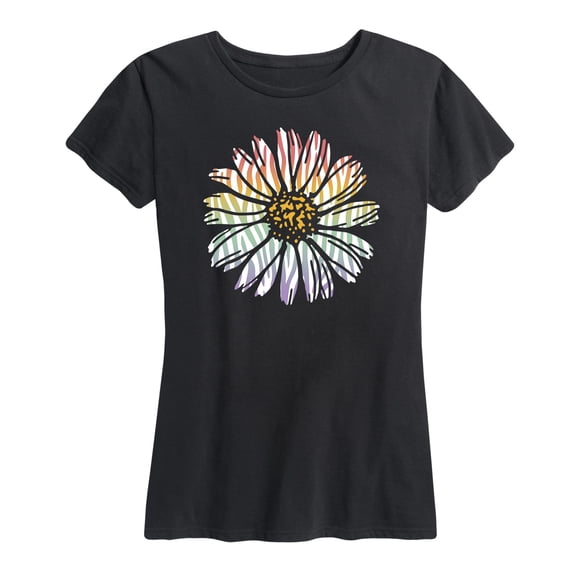Instant Message - Rainbow Zebra Print Daisy - Women's Short Sleeve Graphic T-Shirt