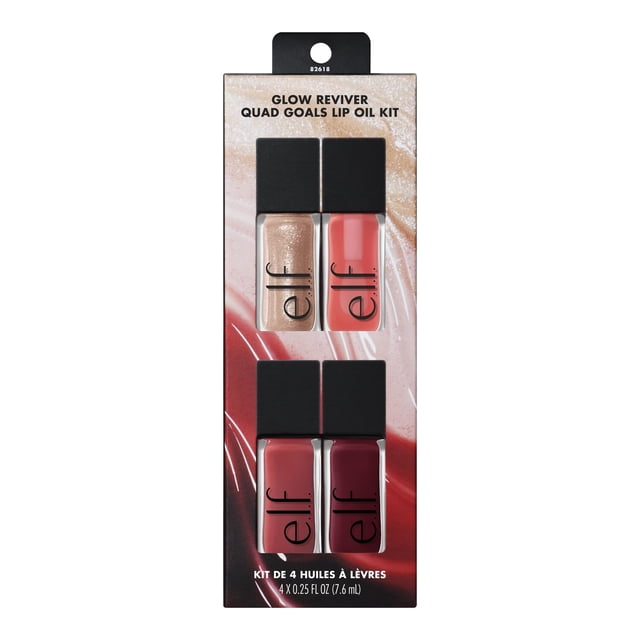 Kit de aceites labiales e.l.f. Glow Reviver Quad Goals con 4 brillos