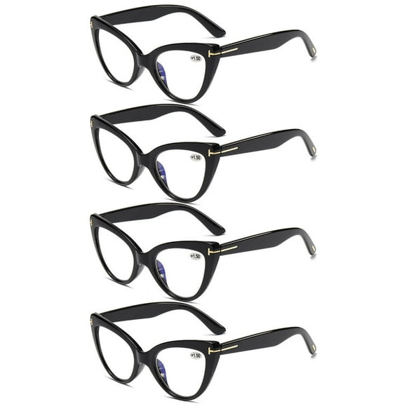 4 Pairs of Fashion Black Thick Oversized Cat Eye Reading Glasses 1.50 for Women, Classic Anti-blue Light Readers Presbyopic Glasses  1.50 Strength