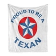 thumbnail image 1 of Texas Star Soft Flannel Fleece Throw Blanket, Proud to Be a Texan Words with Star Motif in Circle Patriotic Message, Cozy Plush for Indoor and Outdoor Use, 60" x 80", Blue and Vermilion, by Ambesonne, 1 of 6