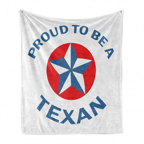Texas Star Soft Flannel Fleece Throw Blanket, Proud to Be a Texan Words with Star Motif in Circle Patriotic Message, Cozy Plush for Indoor and Outdoor Use, 60" x 80", Blue and Vermilion, by Ambesonne