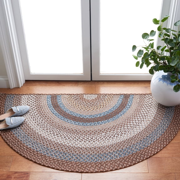 Safavieh Braided Angel Bordered Machine Washable Reversible Area Rug, Brown/Multi, 2'6" x 5' Half Moon