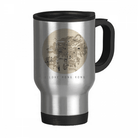 

Hong Kong Traditional Map Visit China Travel Mug Flip Lid Stainless Steel Cup Car Tumbler Thermos
