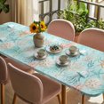 thumbnail image 3 of Teal Red Coastal Jellyfish Table Cloths for 8 Foot Rectangle Tables, Summer Nautical Beach Coral Starfish Patio Waterproof Elastic Fitted Tablecloths, Washable Rectangular Table Cover for Camping, 3 of 8