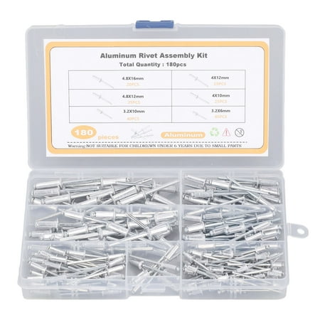 

180Pcs Blind Rivet Flange Aluminium Alloy 6 Sizes Assortment Set Kit for Connection