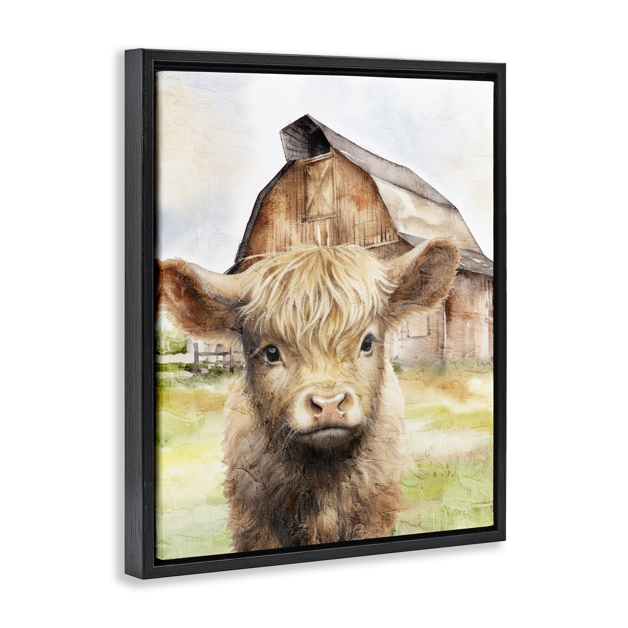 Stupell Industries Cattle Little at Farm Animals Painting Black Floater Framed Canvas Art Print Wall Art, 25 x 31