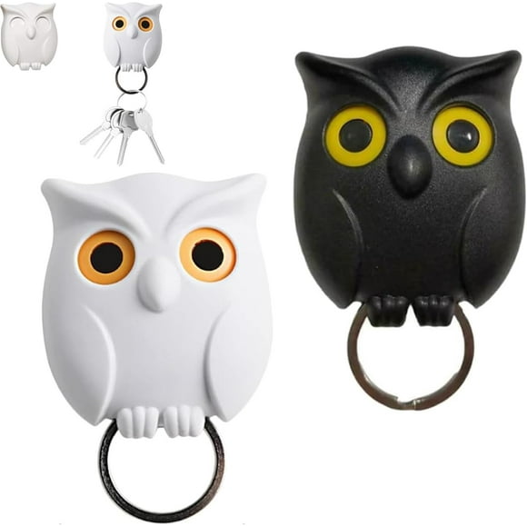 ORUYROP Owl Key Holder, Night Owl Key Holder, Wall Key Holder, Automatic Open Close Eyes Magnetic Wall Mounted Owl Key Holder with Wall Self-Adhesive Tape (Black+White)
