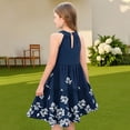 thumbnail image 7 of Abcomgle Girls Summer Dress Size 7-8 Casual Halter Neck Sleeveless Midi Dress Floral Print A-line Sundresses Swing Skirt 3-4 Years,Light Gray, 7 of 7