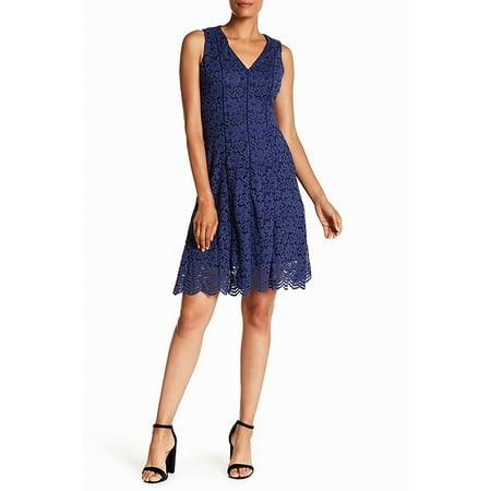 Donna V-neck - Donna Ricco Womens V-Neck Floral Lace A-Line Dress