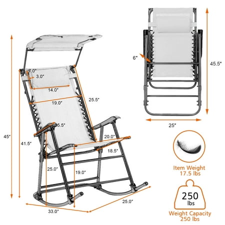 Costway Folding Rocking Chair Rocker, Fold Up Rocking Chair With Canopy