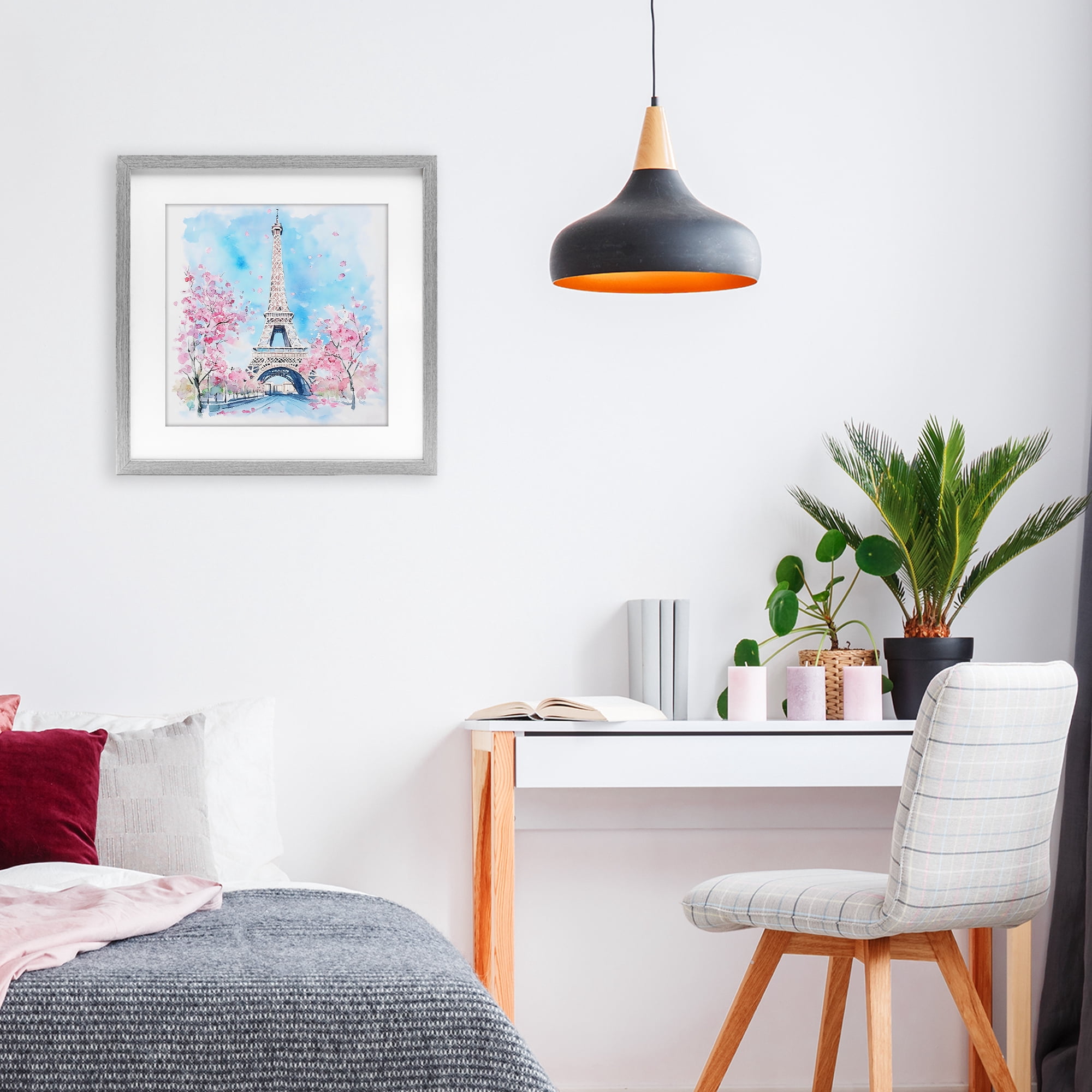 Stupell Industries Eiffel Tower Cherry Blossoms Gray Framed Print Under Glass, design by Creative Studio