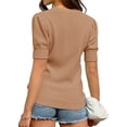 thumbnail image 2 of Short Sleeve Women V-neck Solid Button Down Knit Cardigan Tops, 2 of 4