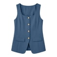 thumbnail image 4 of GERsome Womens Tank Tops Sleeveless Button Down Square Neckline Summer Casual Business Work Blazer Vests Blue Size 2XL, 4 of 9
