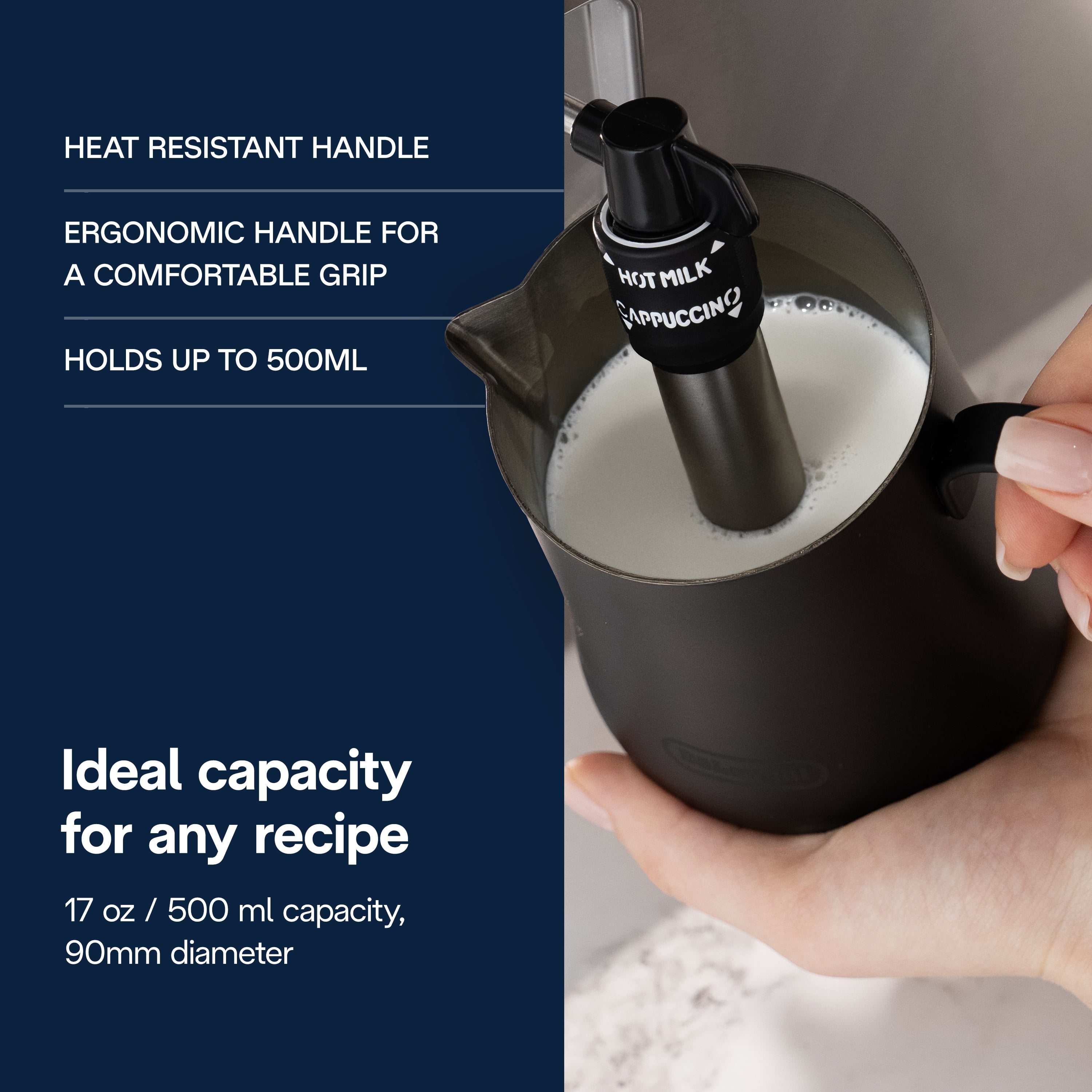 Milk Frothing Pitcher, Matte Black Stainless Steel, 17 oz - DLSC082