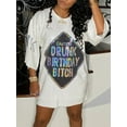 thumbnail image 1 of LovelyWholesale Women's Sparkle Sequin Letter Stripe Heart Plaid Geometric Print Loose Round Neck T Shirt Dress It's My Birthday Glitter Party Clubwear, 1 of 8