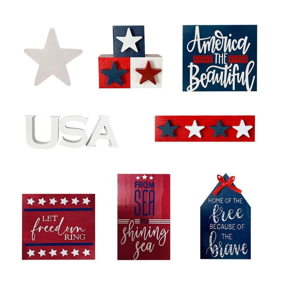 Americana decor, 4Th of July decorations, 6X6 in, Hanging Tag Signs, Red White and Blue Accessories, Outdoor Patio decor, Table Tray decor, Farmhouse Outdoor decor, 8 Set