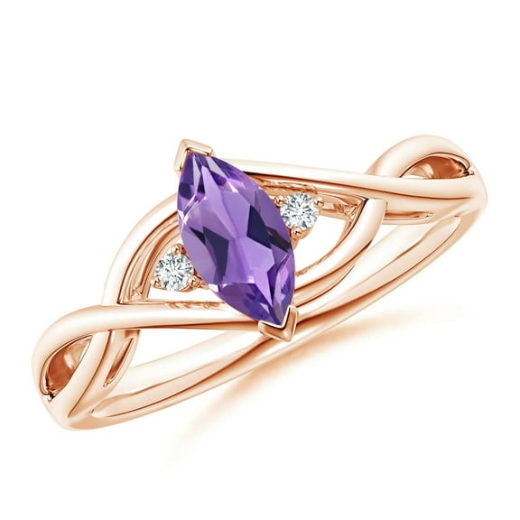 Marquise Cut Amethyst 0.35 Ctw 925 Sterling Silver Rose Plated Women Love Ring Size US- 7.5