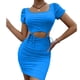 thumbnail image 1 of Women Short Dress, Hip Wrap Cut Out Waist Dress Pure Color For Daily Wear, 1 of 7