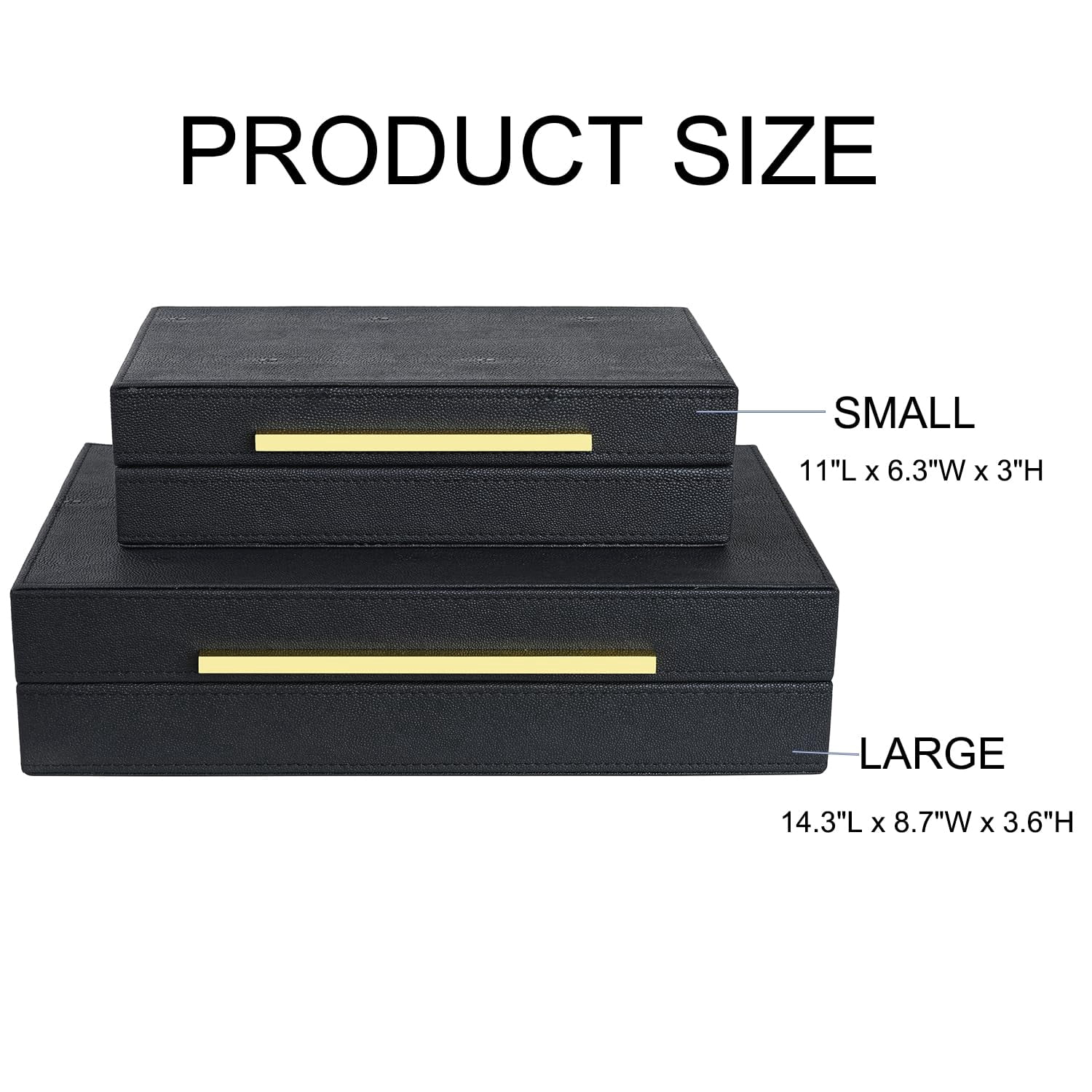 Black Shagreen Box Set Of 2 Faux Leather Decorative Boxes Large Nesting Storage With Lids For Modern Home Decor Stacking Organizer