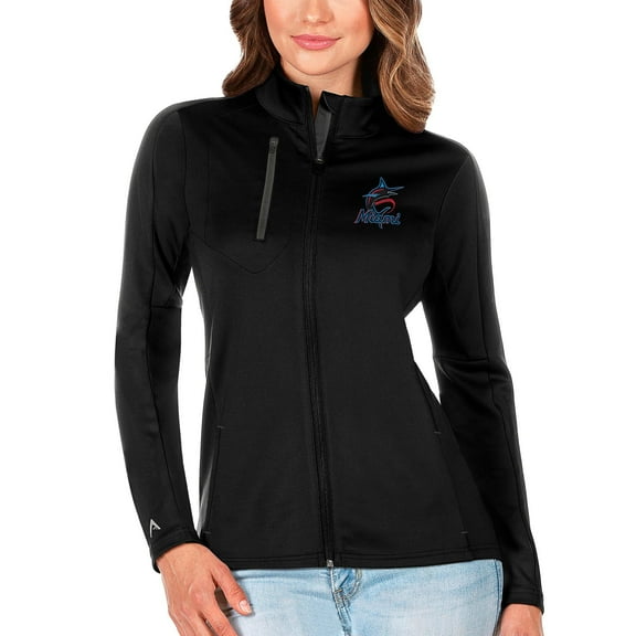 Women's Antigua Black/Charcoal Miami Marlins Generation Full-Zip Jacket