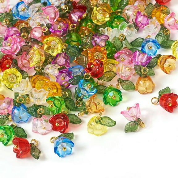 GRACEARA 100x Transparent Acrylic Beads Tulip Flower Glass Pendants Charms with Loop 13mm