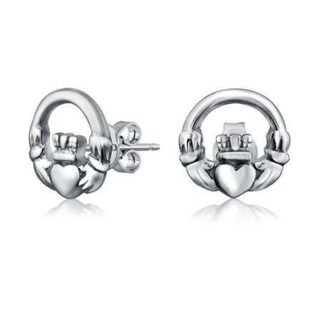 Tiny Stud Earrings Love Tiny Bff Claddagh Celtic Irish Friendship Love Round Circle Stud Earrings For Women Teen Oxidized 925 Sterling Silver ()