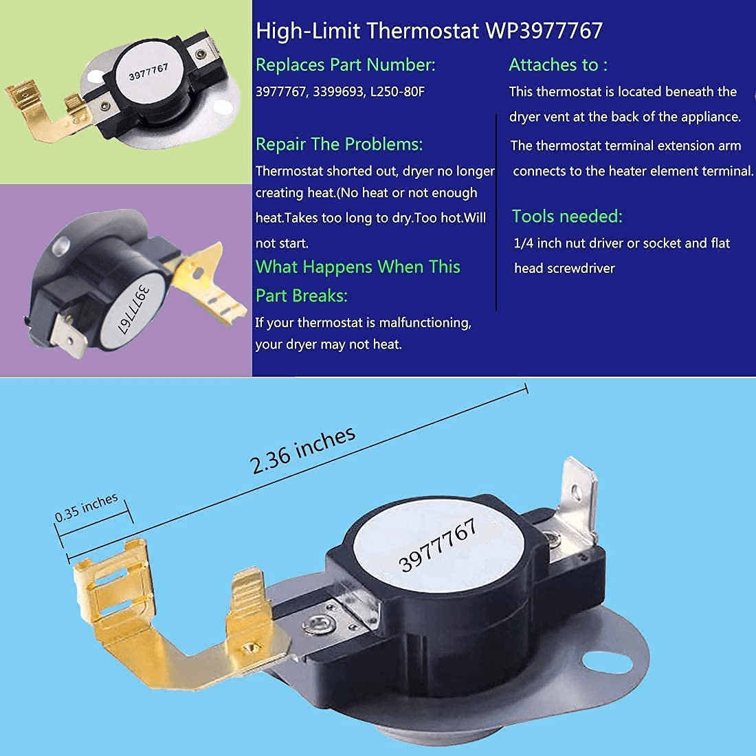 279838 & 3977767 & 3392519 Dryer Heating Element Kit Thermostat Thermal Fuse for Whirlpool Kenmore Dryer