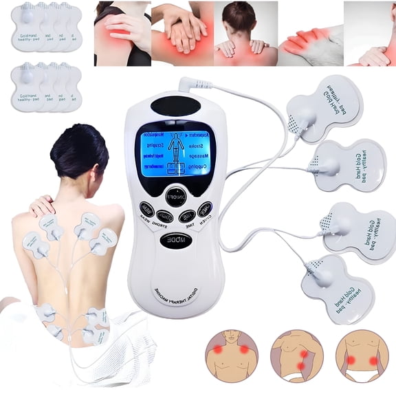 XIRQI Tens Unit Electronic Pulse Massager for Electrotherapy Pain Therapy Muscle Stimulator Massager, 8 Modes and 4 Pads, Electric Massager for Shoulder Neck Back Waist Legs Feet