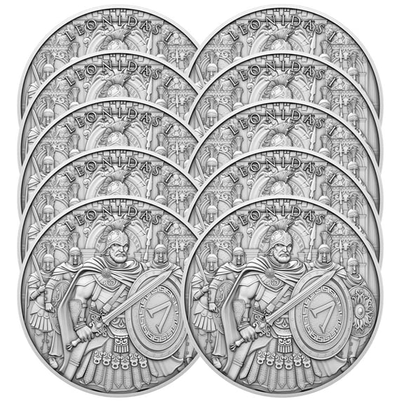Lot of 10 - 1 Troy oz Leonidas Design .999 Fine Silver Round