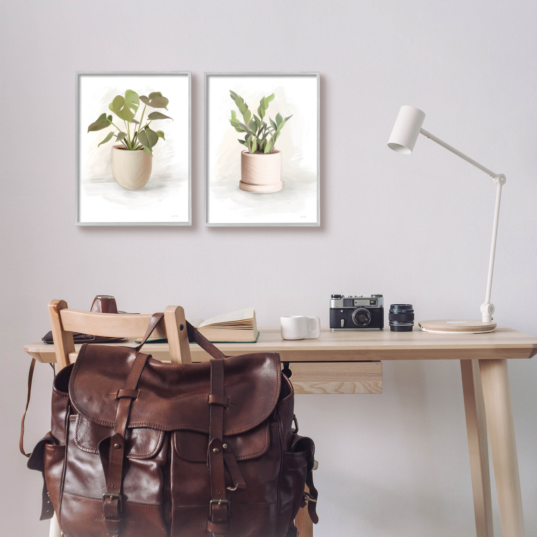 Stupell Industries Simple Cottage Potted Plants Graphic Art Gray Framed Art Print Wall Art, Set of 2, Design by House Fenway