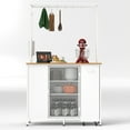 thumbnail image 5 of Mobile Kitchen Island with Storage Rolling Cart with Foldable Breakfast Bar 2 Doors 3-Tier Cabinet Drawers Hooks for Small Space Kitchen Dinning Room,White/Oak, 5 of 8
