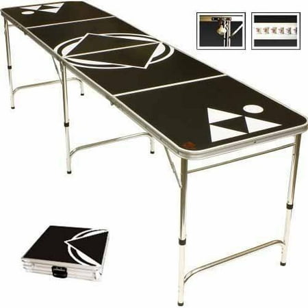 Red Cup Pong Beer Pong Table with Bottle Opener, Ball Rack and 6 Pong Balls, 8' Long, Black
