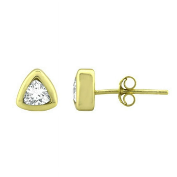 GOLD PLATED OVER STERLING SILVER CZ BEZEL SET TRIANGLE SHAPE STUD EARRINGS
