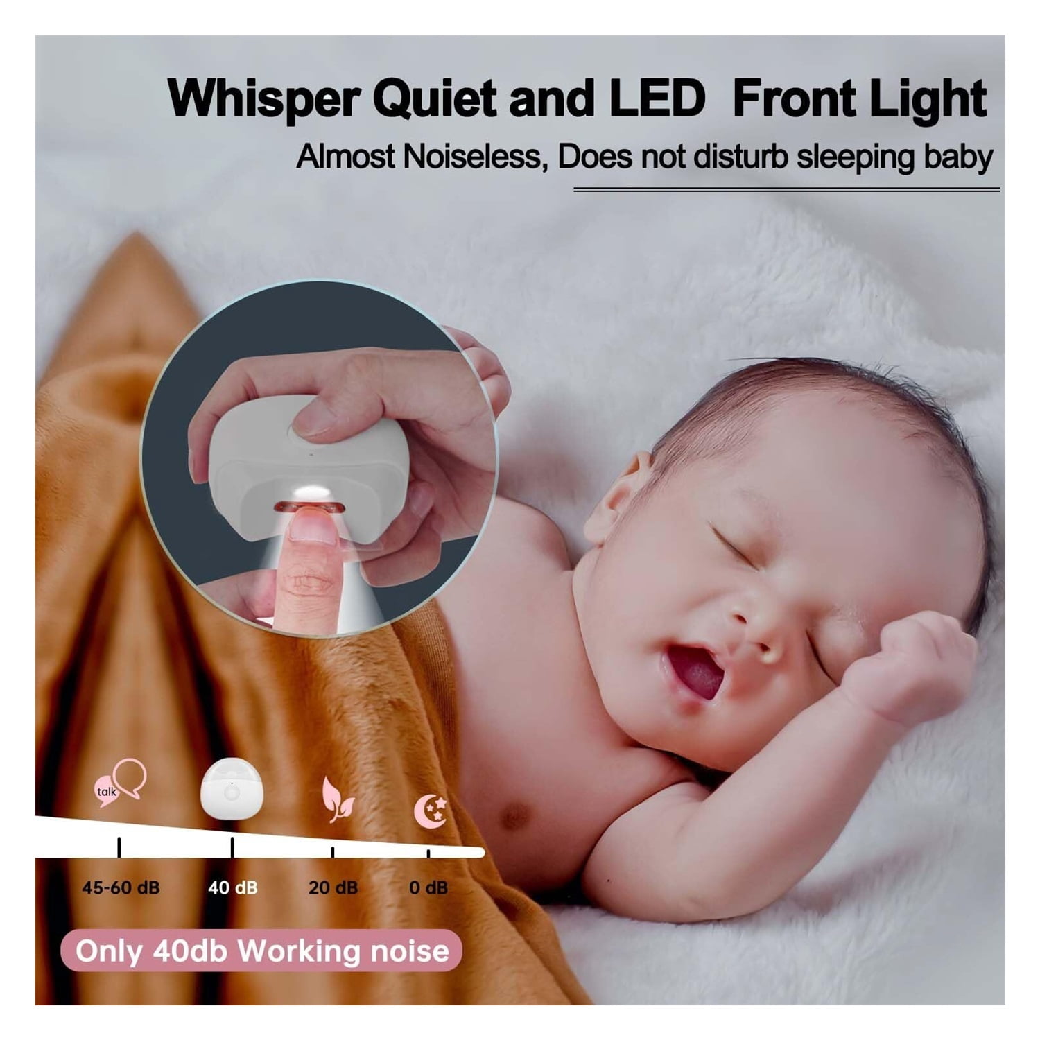 Automatic Electric Nail Clipper with LED Light & 2 Speeds with Nail Scraps Storage, USB Rechargeable Safety Fingernail Trimmer for Baby, Children, Kids, Adult, Seniors and Caregivers, White