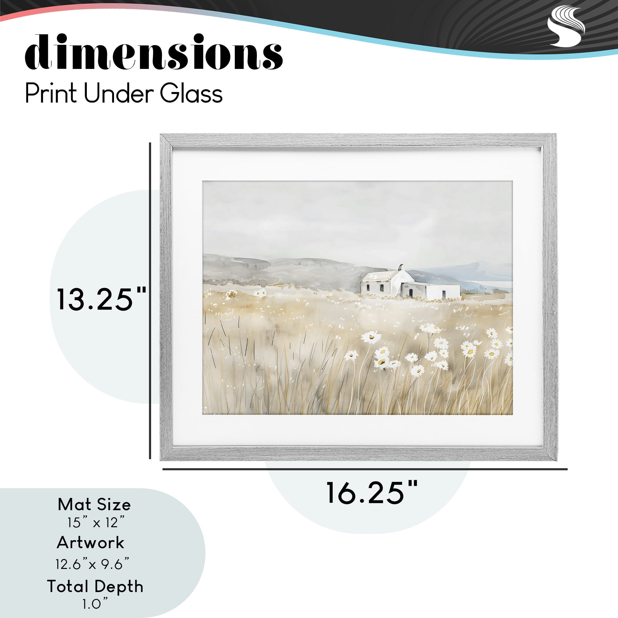 Stupell Industries Rustic Landscape Daisy Meadow Gray Framed Print Under Glass, design by Creative Studio