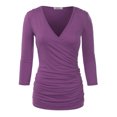 thumbnail image 1 of Women's Long Sleeve Crossover Side Wrap Surplice Casual Top PURPLE 2XL Plus Size, 1 of 4