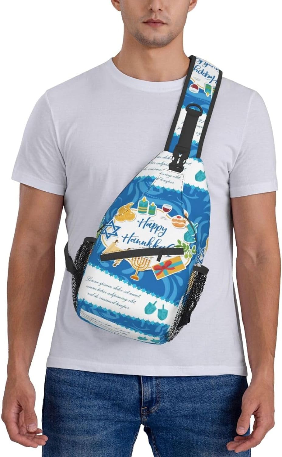 Happy Hanukkah Jewish Chanukah Holiday Sling Bag Crossbody Hiking Travel Chest Bags Backpack Shoulder Daypack for Women Men